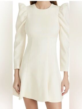 Likely Ivory Puff-Sleeve Long-Sleeve Mini Dress